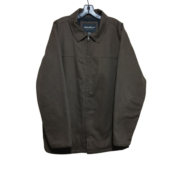 Eddie Bauer Mens Large Tall Brown Canvas Field Jacket Wool Blend Lined Full Zip
